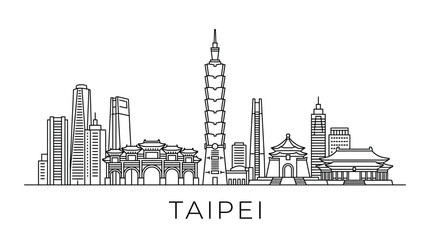 Obraz premium Taipei Skyline Silhouette - Modern and Traditional Architecture Line Art