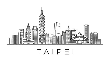 Obraz premium Taipei Skyline Silhouette - Modern Cityscape Outline with Famous Buildings