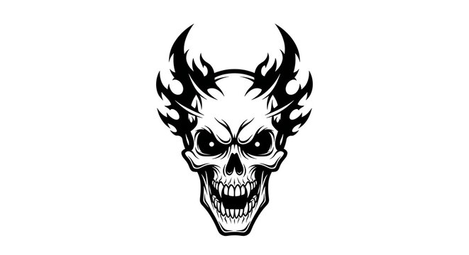 Dark devil skull with horns illustration