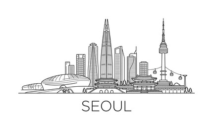 Obraz premium Seoul Skyline - Modern Architecture and Traditional Buildings Outline