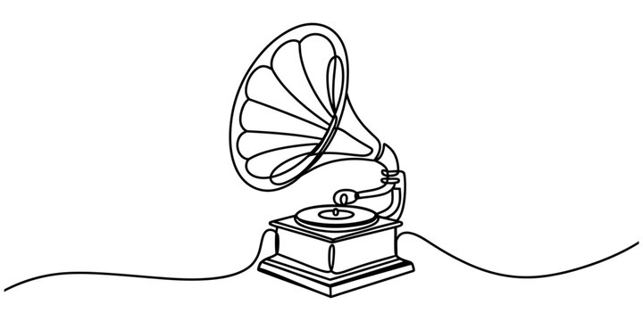 Continuous one line drawing of a vintage gramophone record player Vector, illustration