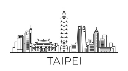 Obraz premium Taipei skyline, iconic buildings, black and white outline, city landmark