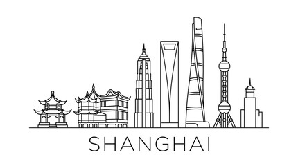 Fototapeta premium Shanghai Skyline Silhouette: Iconic Architecture Drawing