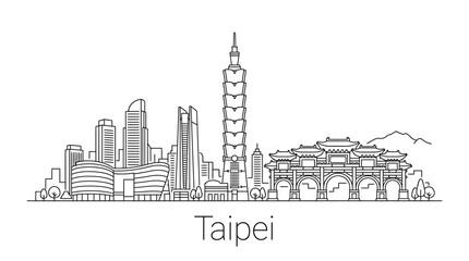 Fototapeta premium Taipei City Skyline - Landmark Architecture Outline