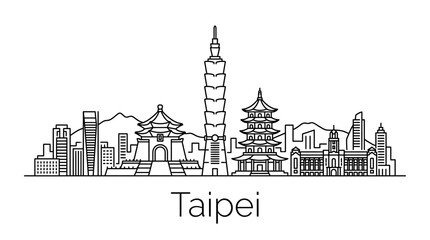 Obraz premium Taipei Skyline - Famous Landmarks Silhouette, Vector Illustration