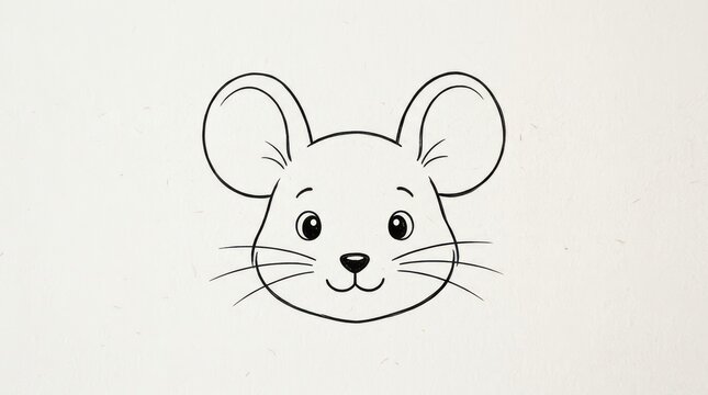 Black and white line drawing sketch of a mouse face with illustration