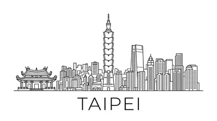 Obraz premium Taipei Skyline Icon: Taiwan Landmark Architecture, Modern Cityscape Vector Art