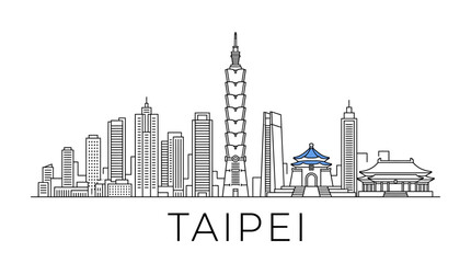 Obraz premium Taipei Skyline Line Art: Modern Architecture and Traditional Buildings
