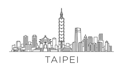 Obraz premium Taipei Skyline Line Drawing: Iconic Buildings and Cityscape