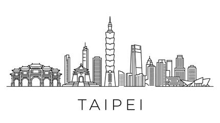 Obraz premium Taipei Skyline Outline - Famous Landmarks and Modern Architecture