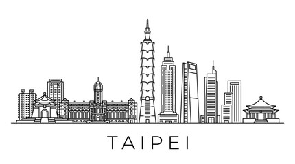 Obraz premium Taipei Skyline Outline - Modern & Traditional Architecture, Cityscape Vector