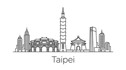 Obraz premium Taipei Skyline Outline - Famous Landmarks in Taiwan