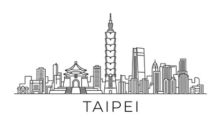 Obraz premium Taipei Skyline Outline - Iconic Buildings and Cityscape - Vector Illustration