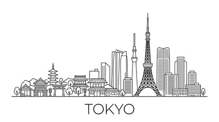 Fototapeta premium Tokyo Skyline Outline - Iconic Landmarks and Architecture