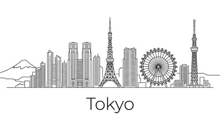 Obraz premium Tokyo Skyline Outline - Iconic Landmarks in Minimalist Style