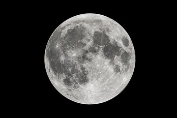 Fototapeta premium Moon showing full phase against dark outer space background
