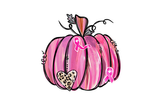  Pink Pumpkin Breast Cancer Ribbon Leopard Heart Sublimation Design