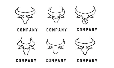 Obraz premium Minimalist Bull or Ox Head Continuous Line Art Logo Collection for Branding