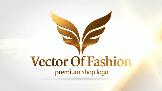 Elegant golden wings logo animation with "Vector Of Fashion" text, premium shape intro, motion graphic
