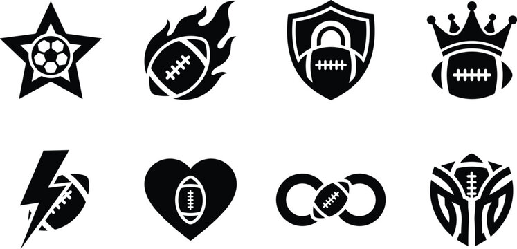 American Football Logo and Badge Icon Set - Star Shield Flame Crown Vector Illustration Collection