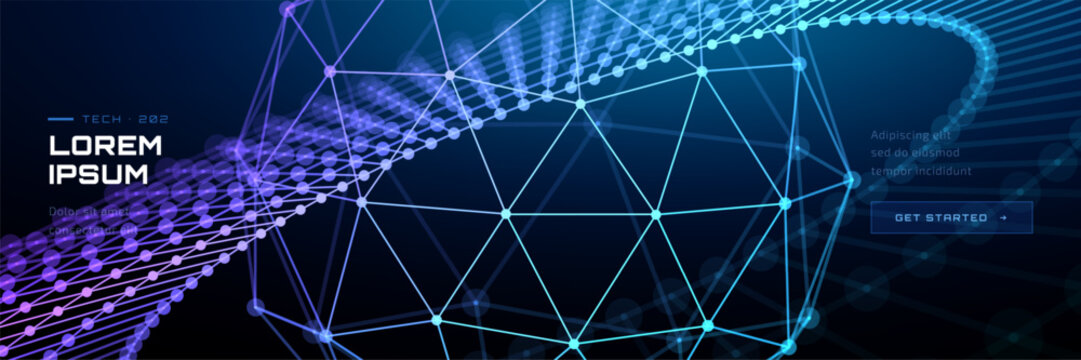 Ai tech background with data particle line for digital space abstract. Globe world concept with cyber future futuristic for planet light vector. Network universe city with science blue purple.