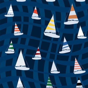 Sailboat seamless pattern, vector illustration