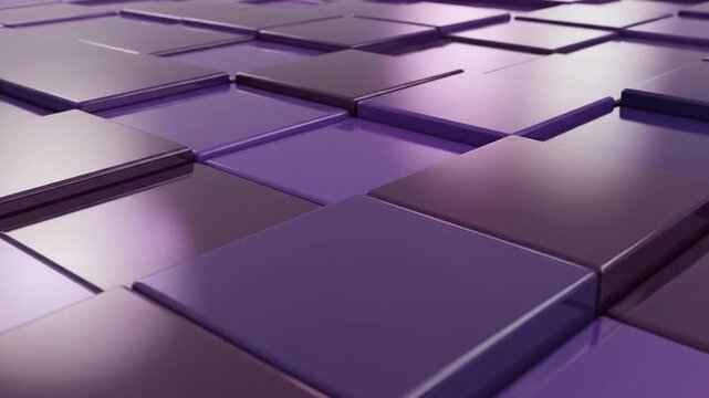 Perspective view of glossy purple 3D square floor tiles.