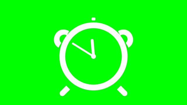 Minimalist White Alarm Clock Icon Illustration on Solid Green Background for Time Management, Deadlines, and Morning Routine Concepts