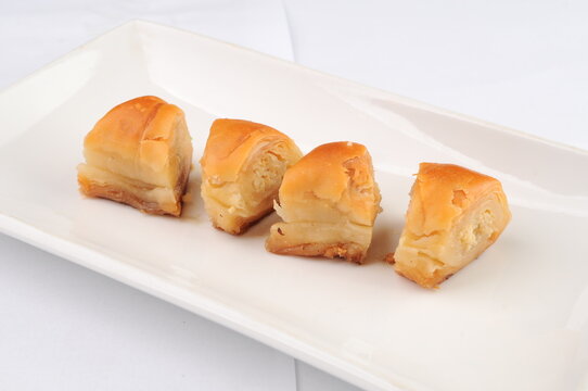 Baklava Pastries on White Rectangular Plate