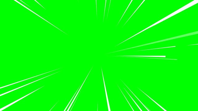 White Anime Speed Lines on Chroma Key Green Screen, Radial Motion Background for Action Comic Effect, Manga Zoom Lines Overlay for Video Editing