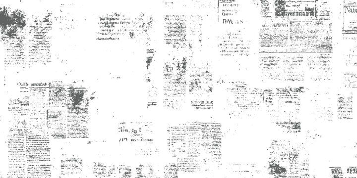 Vintage newspaper grunge texture background with faded monochrome print elements, abstract aged white paper overlay