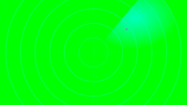 Military Radar Screen Scan Display with Target Blip on Green Screen Background for Chroma Key Compositing and Navigation Technology Visualization