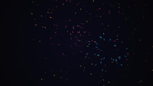 Abstract Colorful Particle Explosion with Green Yellow and Blue Confetti Burst on Black Background for Celebration and Festive Design
