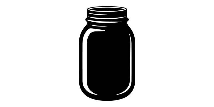 Glass canning jar silhouette vector white background . Flat vector illustration set of empty mason jars in various states, including open, closed, with lids, labels, isolated on white background
