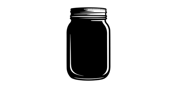 Glass canning jar silhouette vector white background . Flat vector illustration set of empty mason jars in various states, including open, closed, with lids, labels, isolated on white background