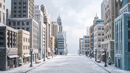 Fototapeta premium Snow weather at empty street 