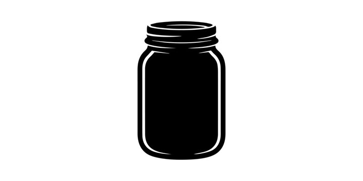 Glass canning jar silhouette vector white background . Flat vector illustration set of empty mason jars in various states, including open, closed, with lids, labels, isolated on white background