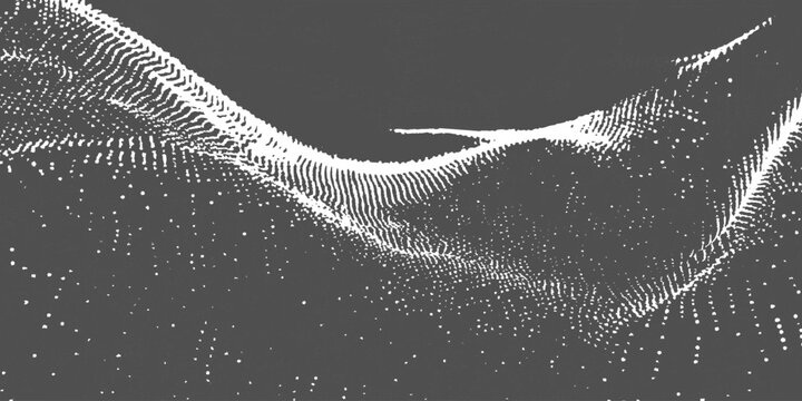 abstract monochrome 3d topographical terrain grid pattern, digital wavy dot matrix network landscape background