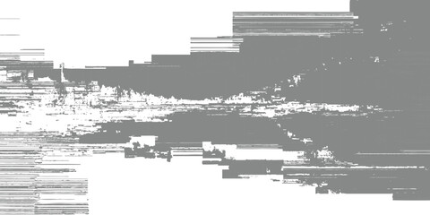 Fototapeta premium Abstract monochrome glitch texture with pixel sorting, horizontal digital noise distortion, and data corruption