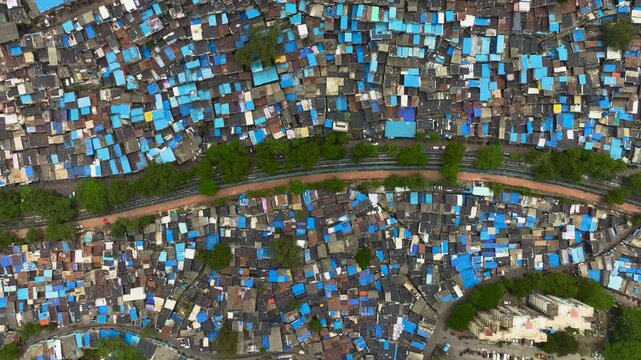 op view of Mumbai urban landscape with dense housing