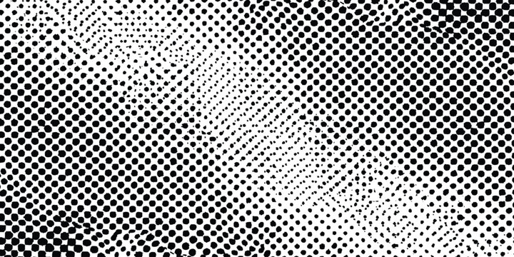 Abstract monochrome halftone texture with distorted dot gradient pattern, wavy moire optical illusion backdrop