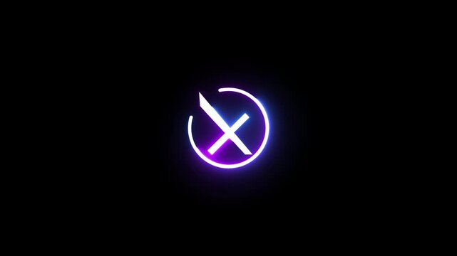 Neon glowing letter x logo rotating on black background with dynamic light motion effects.