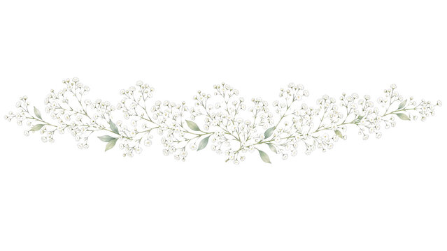 Babys Breath Floral Garland Watercolor Illustration