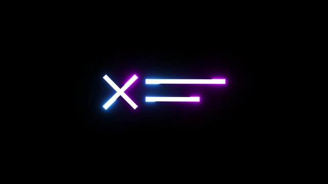 Neon equal symbol with multiplication sign, glowing electric light on dark background.