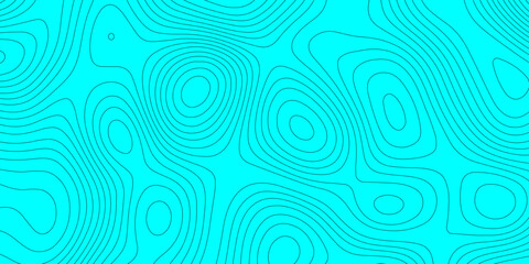 Abstract topographic map background with cyan, turquoise color and black elevation contour lines, seamless geographic terrain grid pattern mountain relief texture for graphic design.  © Abu Bokkor Siddique