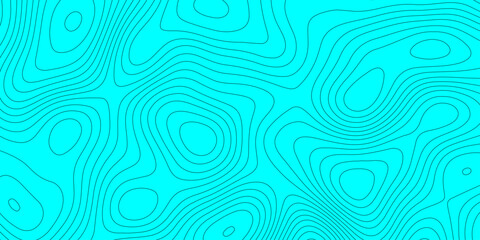 Abstract topographic map background with cyan, turquoise color and black elevation contour lines, seamless geographic terrain grid pattern mountain relief texture for graphic design.  © Abu Bokkor Siddique