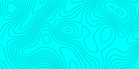 Abstract topographic map background with cyan, turquoise color and black elevation contour lines, seamless geographic terrain grid pattern mountain relief texture for graphic design.  © Abu Bokkor Siddique