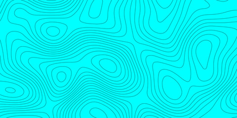 Abstract topographic map background with cyan, turquoise color and black elevation contour lines, seamless geographic terrain grid pattern mountain relief texture for graphic design.  © Abu Bokkor Siddique