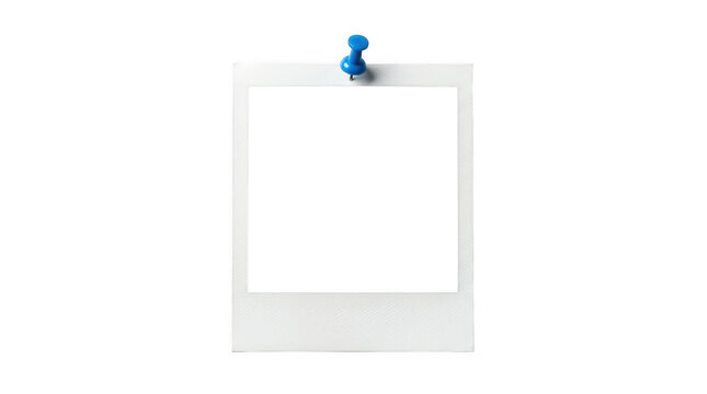 Blank paper note pinned with a blue push pin isolated on transparent background
