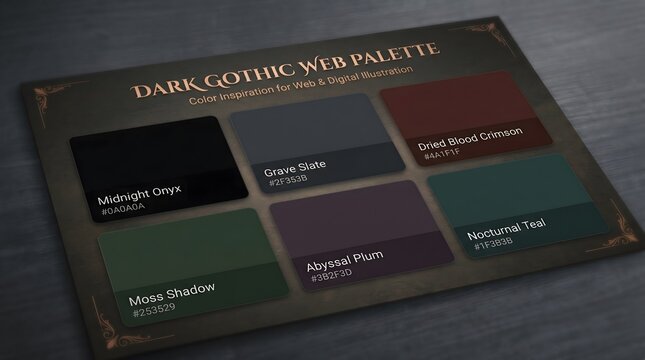 Dark Gothic, Web Palette, Dark gothic aesthetic color palette for web illustration art card presentation web background 